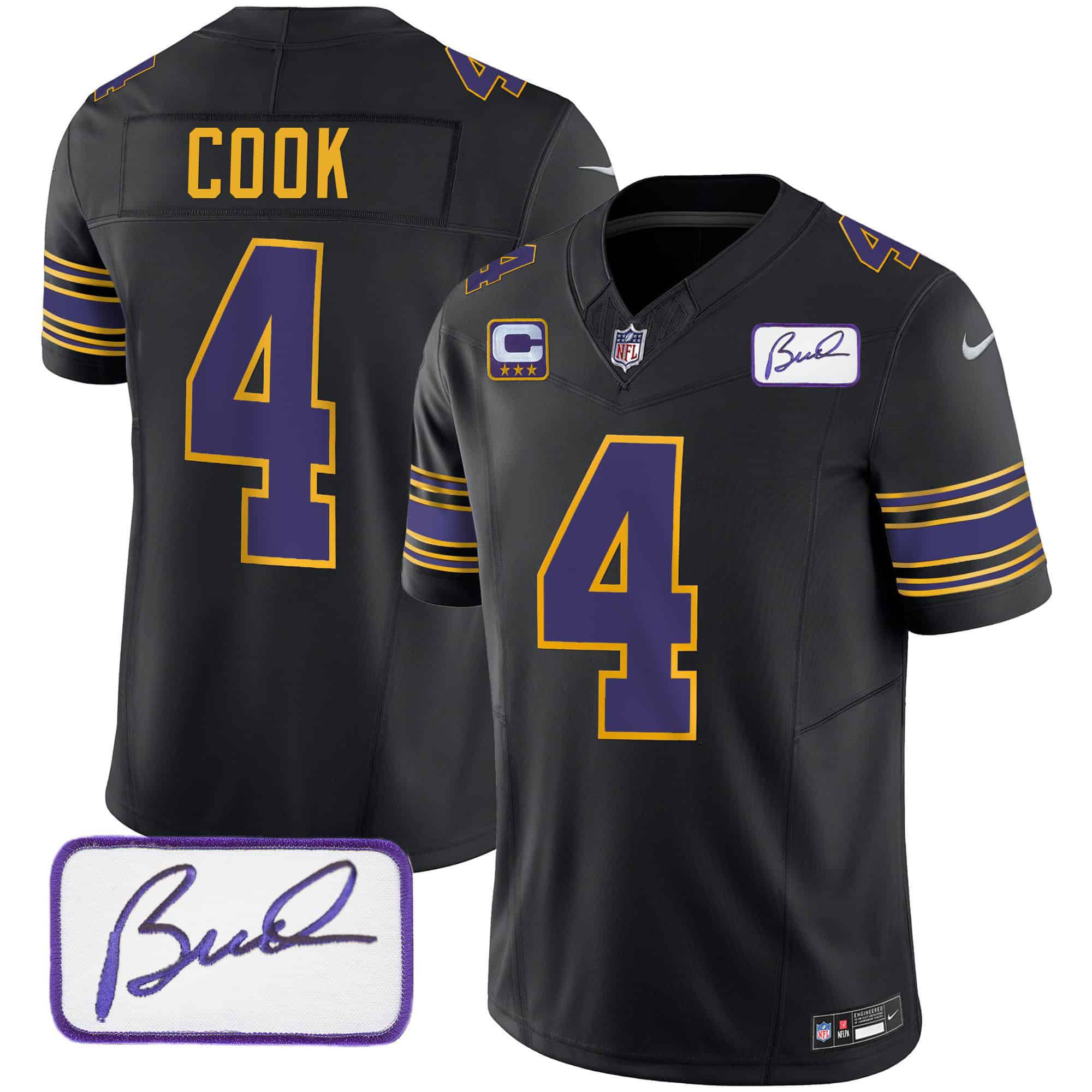 Men Minnesota Vikings 4 Cook Black 2024 Nike Bud Grant Patch Classic Limited NFL Jersey